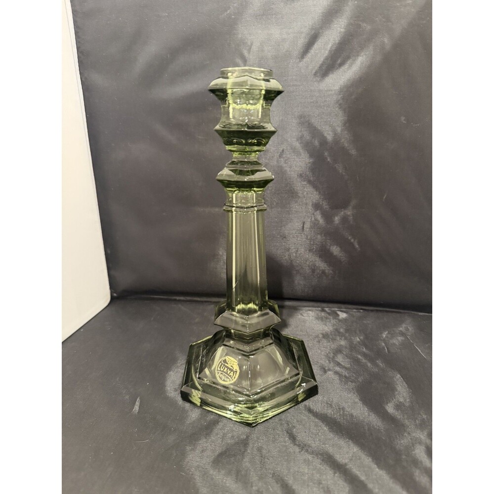 Vintage 1930s VSL Val Saint Lambert Luxval Green Glass Candlestick Belgium Art D